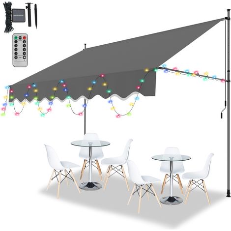 SWANEW Tenda da sole manuale per terrazza Protezione solare idrorepellente e resistente ai raggi UV con LED Grigio 4M (1/5)