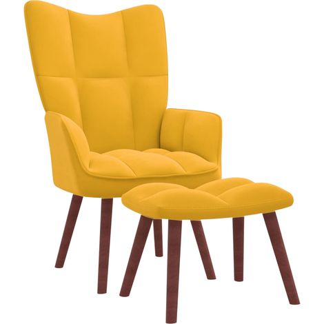 Chaise de relaxation avec repose-pied Fauteuil relax - Jaune moutarde Velours BonneVie-13046 (1/5)