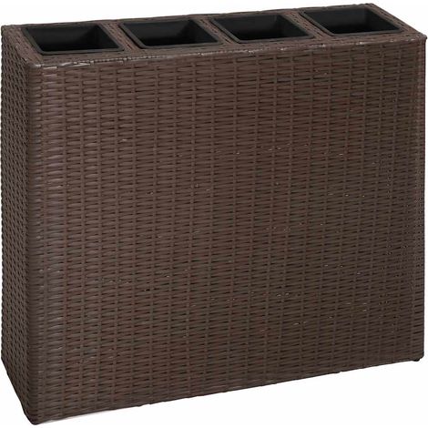 vidaXL Jardinera alta con 4 macetas ratán sintético marrón (1/2)