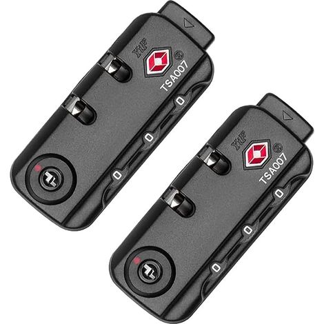 Cadenas TSA007 pour bagages et sac de voyage, code de sécurité à 3 chiffres auto-réglable, noir, lot de 2 (1/5)