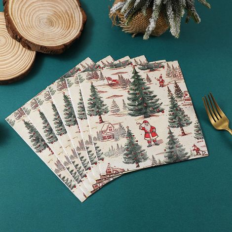 Serviettes De Table - Motif Arbre De Noël - 16.5 X 16.5 Cm - En Papier Alimentaire Épais - Pour Tables Festives - 20 Pièces (1/5)
