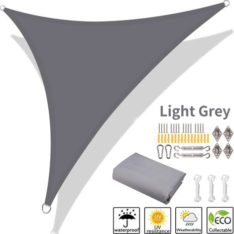 (Gris clair, accessoires d'installation inclus, 250x250x250CM) Voile d'ombrage triangulaire, imperméable et résistante aux UV, adaptée aux terrasses de jardin extérieures. (1/5)