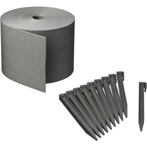 Bordure de jardin - NATURE - Gris - PE recyclé, épaisseur 3 mm - H15 cm x 10 m - 10 Ancres grises - H26,7 x 1,9 x 1,8 cm (1/5)