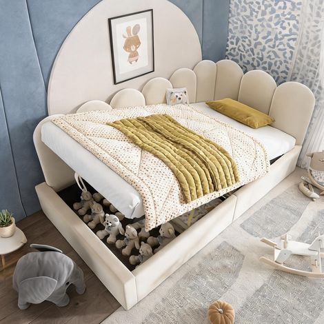 Cadre de lit beige en velours 200 x 97 x 76 cm (1/5)