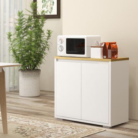 Buffet compact pour salon, meuble d'appoint avec portes et étagère réglable pour salle à manger, entrée, 80 x 37 x 75 cm, blanc
