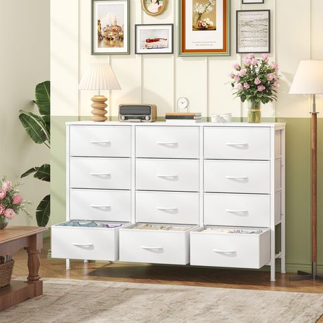 Kommode mit 12 Schubladen, Stoffkommode mit Metallrahmen und MDF-Holzplatte, verstellbare Füße, Kippsicherung, Aufbewahrung Kommode für Schlafzimmer, Wohnzimmer, Kleiderschrank, Weiß (1/5)