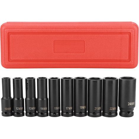 10-teiliges 1/2-Zoll-Tiefbett-Schlagschrauber-Steckschlüssel-Set mit 6-Punkt-Kopfadapter und hochhartem Reparaturwerkzeug (1/5)