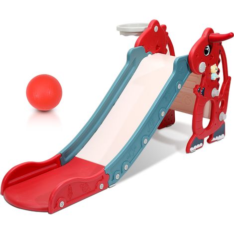 Randaco Kinderrutsche Baby 145 cm Gartenrutsche 4 in 1 Rutsche Rutschbahn Basketball Rot
