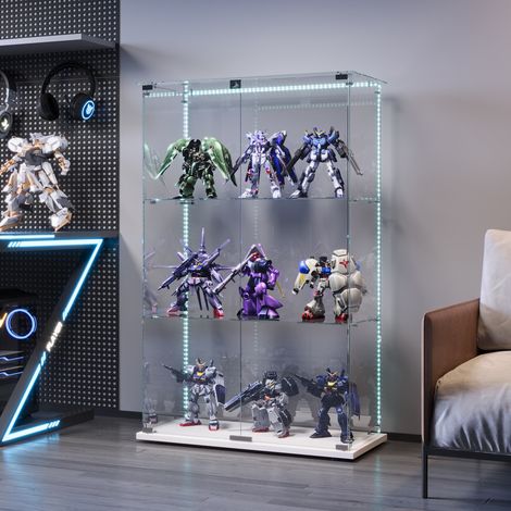 FOERPL-Glasvitrine mit LED-Beleuchtung, Säulenvitrine mit 3 Ablagen für Sammlungen, Glas-Weinschrank mit 2 Tür und Schloss Vertikale Sammlungsvitrine/Aufbewahrungsvitrine