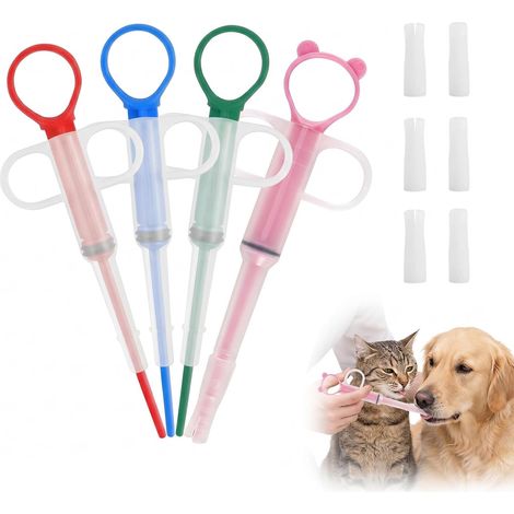 Set di 4 dispenser per compresse per animali domestici, con 6 punte in silicone morbido, adatto per gatti, cani e altri piccoli animali, per compresse, capsule e liquidi (1/5)