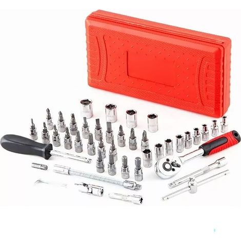 Coffret de 46 douilles à cliquet 1/4 à dégagement rapide, jeu d'outils de précision pour réparation auto, mallette de rangement, embouts et accessoires, édition Chili (1/5)