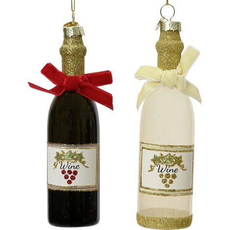 Decoris Weihnachtskugel aus Glas Weinflaschen 13 cm 2-fach sortiert Kugel