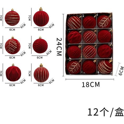 Boule De Décoration De Noël - Boule En Velours Rouge 6 cm - Pour Arbre De Noël - Lot De 12 (1/5)