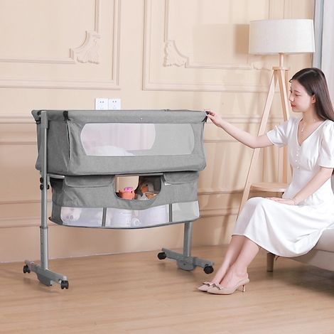 Berceau Hauteur réglable 71-88 cm Berceau Bébé Lit Bébé Portable de Voyage Avec Moustiquaire + Roue Universelle berceau multifonctionnel- gris (1/5)
