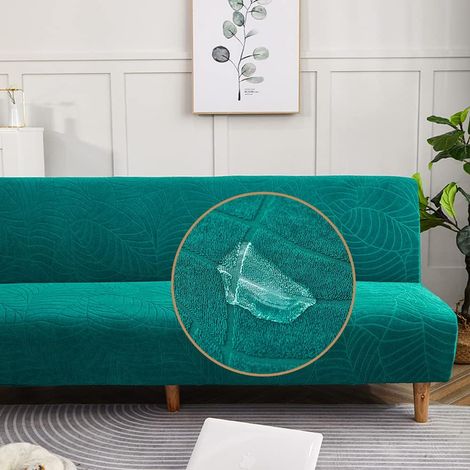 Funda impermeable elástica de jacquard para sofá cama sin brazos, verde esmeralda, 160-190 cm