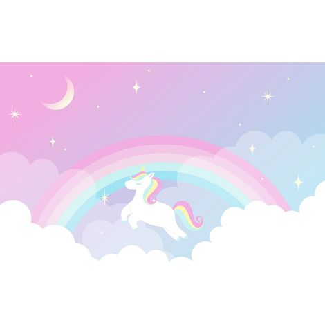 Papier peint panoramique Enfants - Arc-en-Ciel Licorne - 130 cm x 88 cm (1/2)