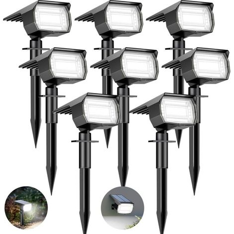 btfarm Lot de 8 Spot Solaire Exterieur, 72 LED Lampe Solaire Etanche IP65, Lumiere Solaire avec 3 Modes d'Éclairage, Réglable 120° Projecteur Solaire Extérieur pour Jardin Allée Chemin Blanc Froid (1/5)
