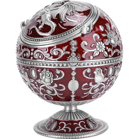 Cendrier rétro bordeaux en forme de dragon de terre avec couvercle, objet de décoration artisanale. (1/5)