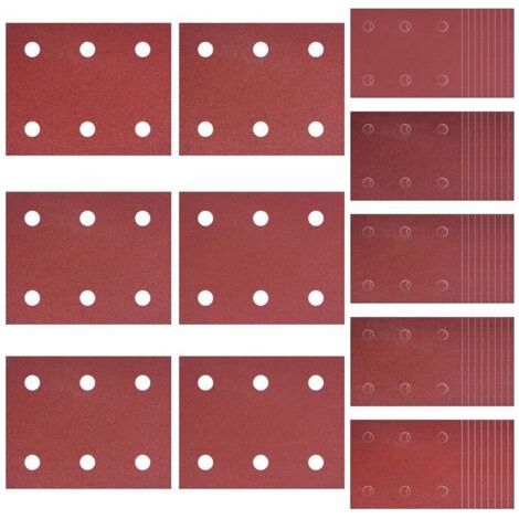 50 Pièces Papier de Verre, Papier Abrasif à 6 Trous, 40/60/80/100/120 Grains Abrasives Papier, Papier Ponceuse Rectangulaire, Pour Polissage Et Dérouillage Convient pour Ponceuse Rectangulaire (1/5)