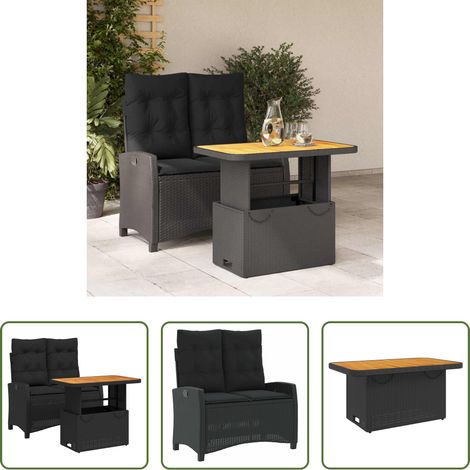 vidaXL Sitzbank - 2-tlg. Garten-Essgruppe mit Kissen Schwarz Poly Rattan (1/5)