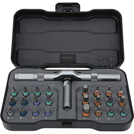 Jeu Tournevis Cliquet 24 en 1,Kit Précision Magnétiques Avec Poignée à T Amovible, Étui Rangement Outil Réparation Portable Pour Meubles,Vélo - (1/5)