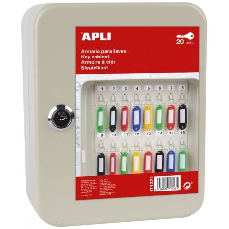 Apli abschließbarer Schlüsselschrank - 20 Positionen - ideal für Büros und Lagerhallen - Organisation und einfacher Zugriff - Schlüsselringe nicht enthalten - Farbe weiß