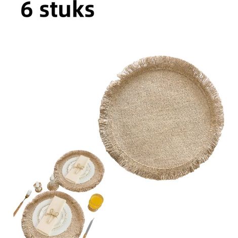 Lot de 6 sets de table - Sets de table en jute avec pompons - Pompons en spirale - Convient pour les salles à manger - Décoration de table style campagne - 38 cm - Jaune (1/5)