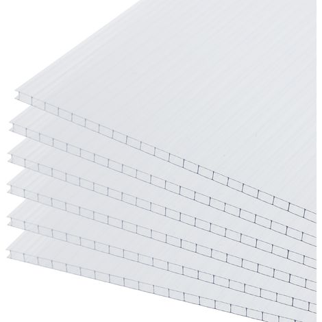Aoodor 6-Pack Polycarbonat Hohlkammerstegplatten für Gewächshaus, 4mm Stärke Doppelstegplatten, UV-beständige, wasserdichte & transparent Kunststoffplatten 162,5 x 61,5 cm (1/5)