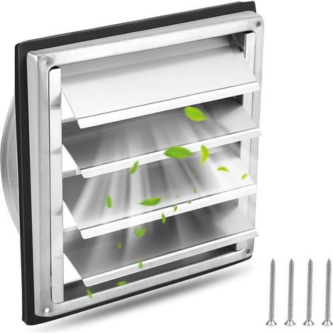 Grille aération VMC 150mm inox à lames mobiles – Filet anti insectes – Résistante intempéries – Anti-retour automatique – Intérieur/extérieur (1/5)
