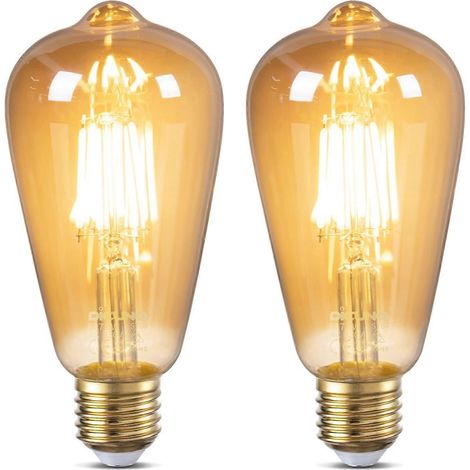 Ampoule vintage E27 à vis Edison, 6 W équivalent à 60 W, lampe rétro en verre ambré, ampoule LED à filament ES Cage, ST64, 600LM, lot de 2