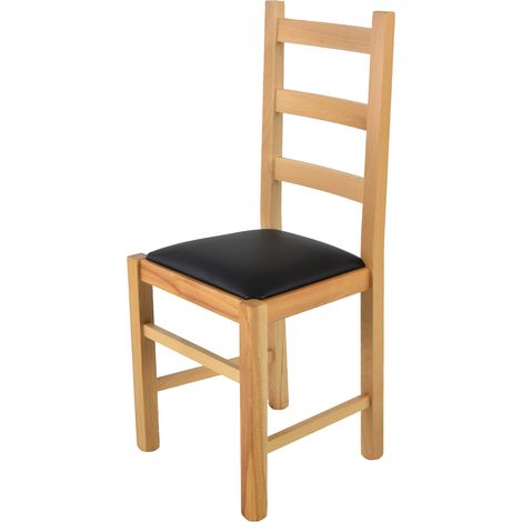 Tommychairs Silla Rustica en haya color natural y asiento en polipiel negra