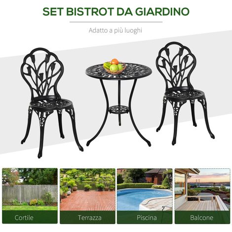 Set de jardin aluminium 3 pièces : table ronde Ø60x67 cm + 2 fauteuils 42,5x47,5x89 cm, couleur noire (1/5)