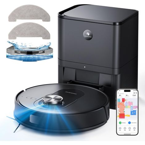 Proscenic Q8 Max Robot Aspirapolvere Lavapavimenti con Mappatura, 5000 Pa/200 min, Svuotamento Automatico di Polvere, Navigazione LiDAR, Anti-Groviglio di Capelli, APP/Aleax/Wifi (1/5)