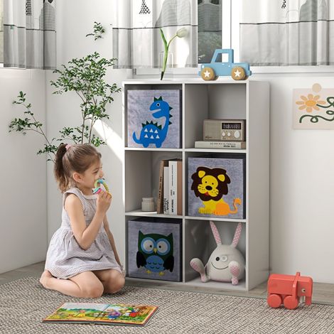 Étagère pour enfants, bibliothèque avec 3 boîtes de rangement, étagère à jouets, étagère pour chambre d'enfant, blanc et gris, 61,8 x 29,9 x 91,5 cm (1/5)