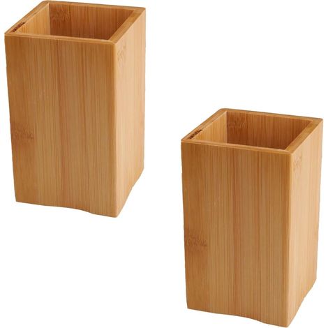 2 Pièces Organisateur de Rangement en Bambou Carré, pour Ustensiles, Couteaux, Spatules, Fourchettes et Vaisselle, Style Naturel (1/5)