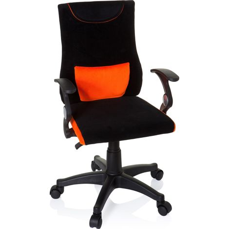 Chaise de Bureau Enfant/Adolescent KIDDY Pro Tissu Noir/Orange, avec accoudoirs (1/5)