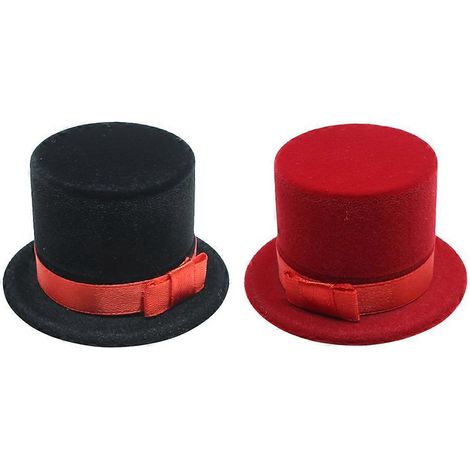 Lot de 2 boîtes à bijoux de Noël en forme de chapeau, emballage cadeau créatif (noir + rouge)-5.9X5.9X3.6CM (1/3)