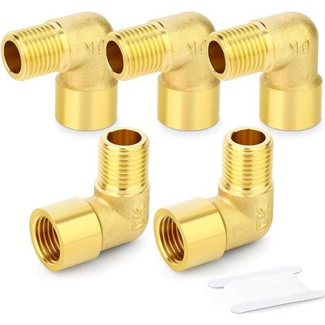 5pcs 90 Degree Barstock Street Elbow, 1/8 Inch BSP Male Pipe to 1/8 Inch BSP Female Brass Pipe Fitting (1/4)