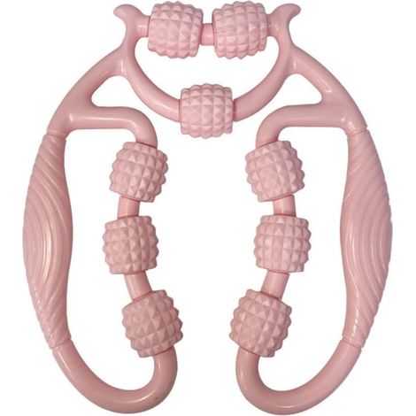 Leg muscle roller, 360° anti-cellulite massage roller, manual 9-wheel cellulite roller for thighs, foam roller, relieves fatigue, pink (1/5)