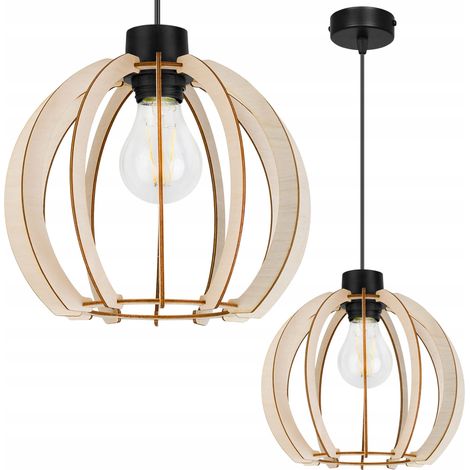 Moderne LED-Deckenpendelleuchte aus Holz (1/5)