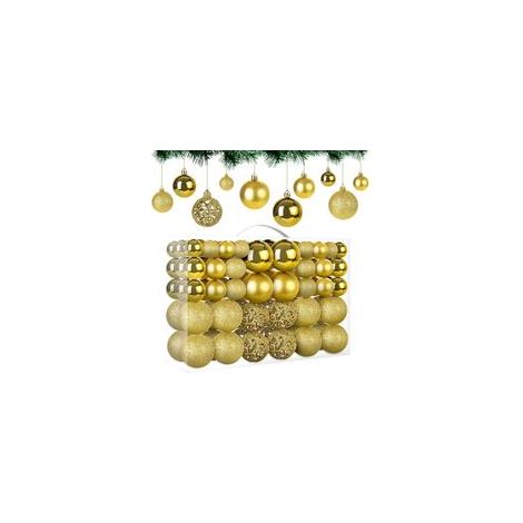 Goldene Weihnachtskugeln, 100 Stück in 10 verschiedenen Ausführungen, bruchsicherer, wiederverwendbarer Kunststoff-Weihnachtsbaumschmuck - Crezuo