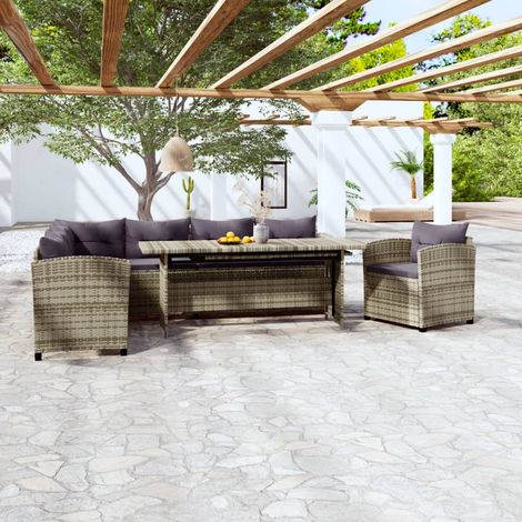 3 PCS Garden Lounge con cojines de mimbre gris (1/5)