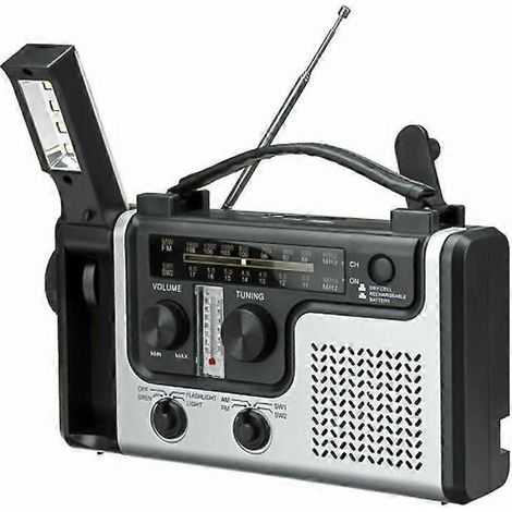 Radio météo portable solaire à manivelle avec lampe torche et lampe de lecture LED AM/FM et alertes météo NOAA (1/5)