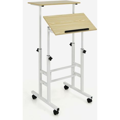 COSTWAY Escritorio con Ruedas Mesa de Trabajo Movible Carro para Trabajar Sentados o de Pie (Natural) (1/5)