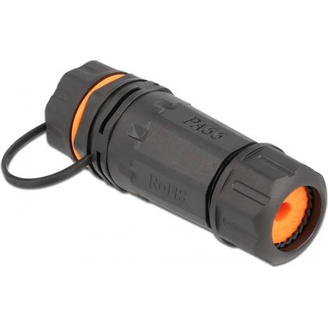 Delock Conector de cable RJ45 hembra a RJ45 hembra Cat.6A con carcasa y tapa protectora impermeable
