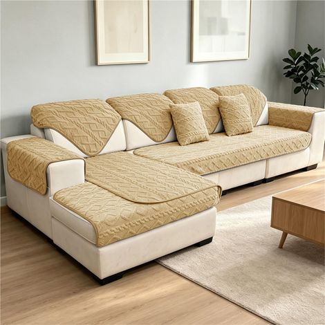 Housse de canapé modulaire 90×120 cm Kaki, protecteur de meuble en L extensible pour salon (1/5)