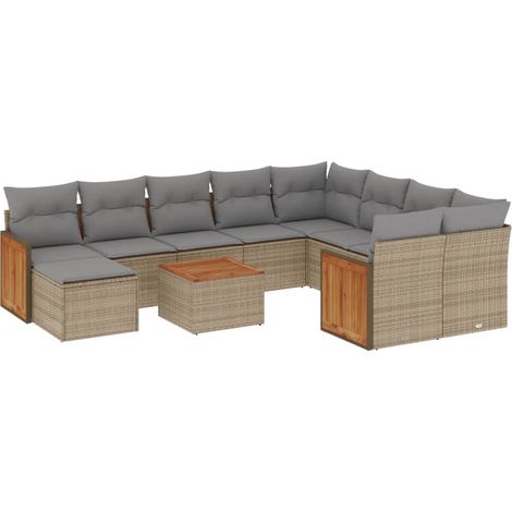 vidaXL Set Divani da Giardino 11 pz con Cuscini Beige in Polyrattan (1/5)