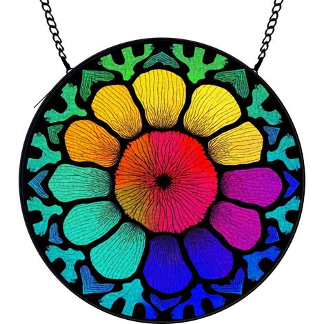 9 cm Décor attrape-soleil vitrail fleurs oiseaux abeille, panneau suspendu, cadeau Noël femme (1/5)