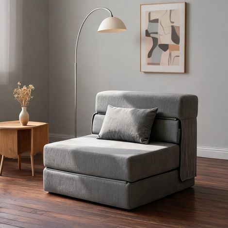 Fauteuil cabriolet convertible en lit gris ardoise avec coussin (1/5)