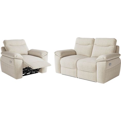 PACK - Canapé de relaxation ROSS électrique 2 places et fauteuil en tissu texturé 3D - Beige